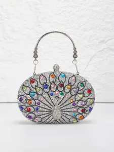 Peacock Rhinestone Ladies Evening Bag, Clutch Bag, Handbag with Tote Chain & Long Chain, Replaceable Shoulder Crossbody Bag for Wedding, Party, Prom