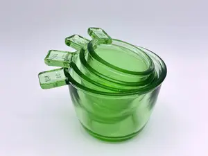Nesting Vintage Style Stacking 4 Pc. Measuring Cups Set 1/4, 1/3, 1/2, 1 Cup Depression Style in Transparent GREEN Glass