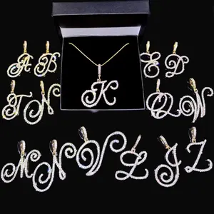 Flatfoosie New A-Z Cursive Initial Letter Name Pendant Necklace For Women Simple Rope Chain Fashion Jewelry Gift Elegant Cursive Initials