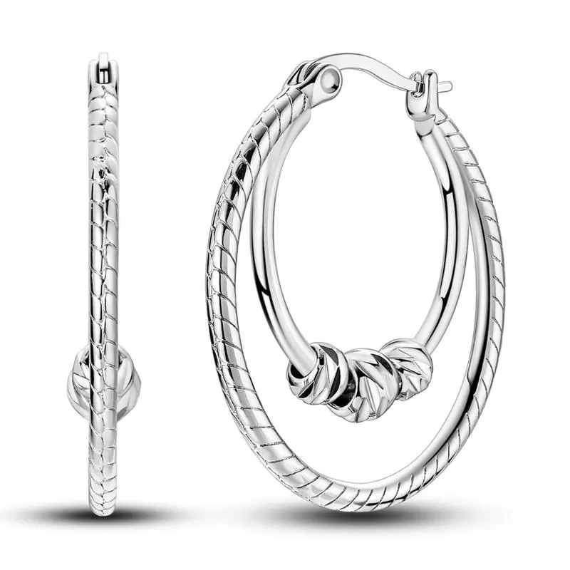MULA Elegant Minimalist Hoop Earrings - Silver-Plated Fashionable Hoop Jewelry with Snake Bone Texture, Beaded Texture, Double Loop, Pain-Free Earrings, Ideal Gift for Ladies for Birthdays, Valentine's Day, Elegant Minimalist Earrings