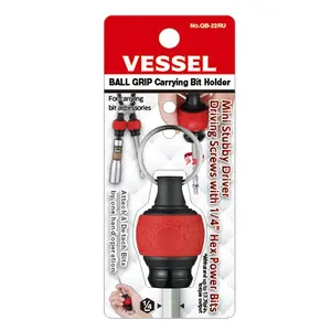 VESSEL Ball Grip Carrying Bit Holder, Mini Stubby Driver, Compact Design, Magnetic Feature.