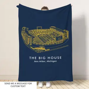 Michigan Stadium Blanket for Bed Sofa Home Bedroom Office Travel Family Friends and Kids Birthday Gift Christmas Present Navy Blue