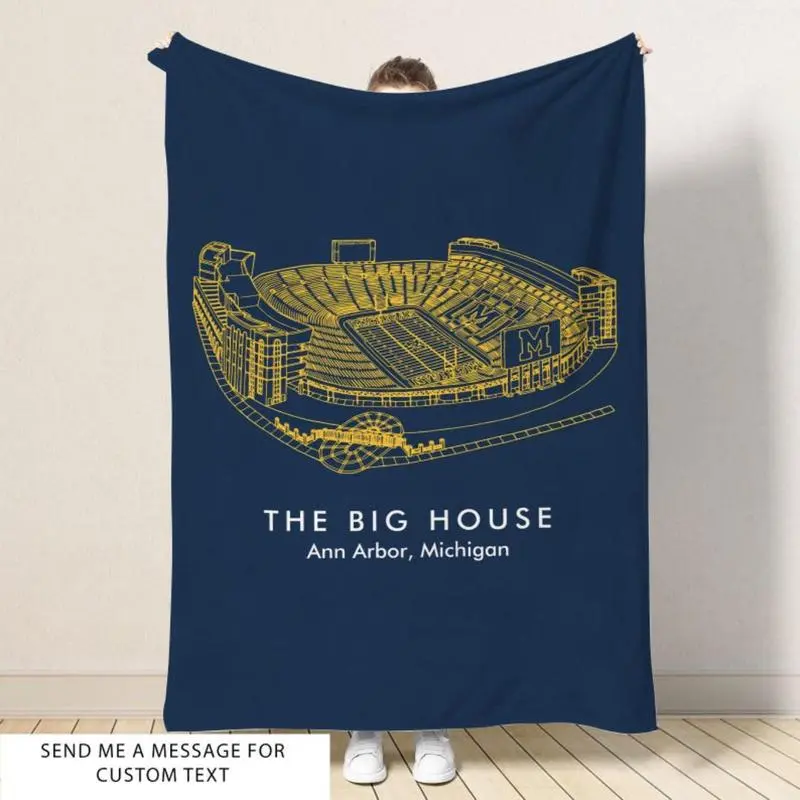 Michigan Stadium Print Custom Image Blanket - Navy Blue Bedding Throw for Beds & Sofas, Special Occasion Birthday Gifting, Indoor