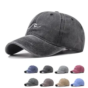 Unisex 54-60cm Minimalist Wave Ripple Embroidered Washed Cotton Dad Hat, Adjustable Strap Sports & Outdoor Cap, Ideal for Surfing, Hiking & Casual Streetwear Looks, Hats For Women, Men’s Hats
