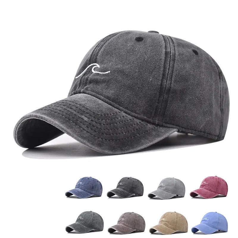 Unisex 54-60cm Minimalist Wave Ripple Embroidered Washed Cotton Dad Hat, Adjustable Strap Sports & Outdoor Cap, Ideal for Surfing, Hiking & Casual Streetwear Looks, Hats For Women, Men’s Hats
