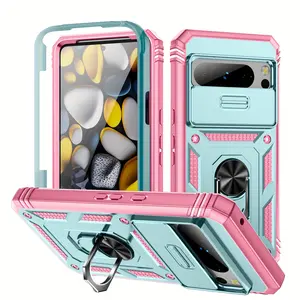 for Google Pixel 10Pro XL 10Pro Pixel 9Pro XL 9Pro 9A 9 Pixel 8Pro 8A 8 7A 6Pro 6 Shockproof Armor Protective 360° Rotating Metal Magnetic Ring Stand Phone Case with Sliding Lens Cover Protection Accessories