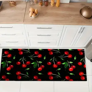 1 Piece Bright Cherry Patterned Non-slip Kitchen Floor Mat in Black, Bathroom... Door mat, made of diatomite, suitable for bedroom, bathroom, kitchen, entryway many occasions, can be used indoors and outdoors, can be given as a gift