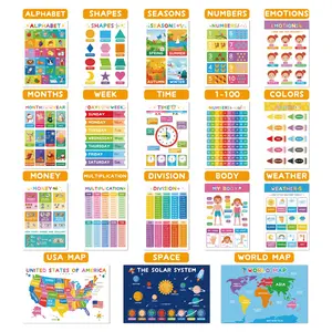 Early Education Poster Set, Kids Room Classroom Kindergarten Wall Stickers Decor, Classroom Supplies Charts, 18 Pieces, 11x16.5 Inches, Unframed