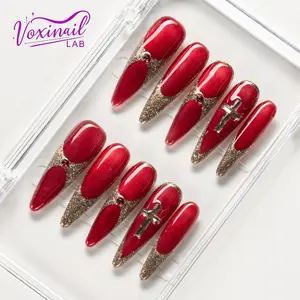 Voxinail Lab | MOLTEN RUBY | Handmade Red Stiletto Press-On Nails | Acrylic, Reusable, Long-Lasting