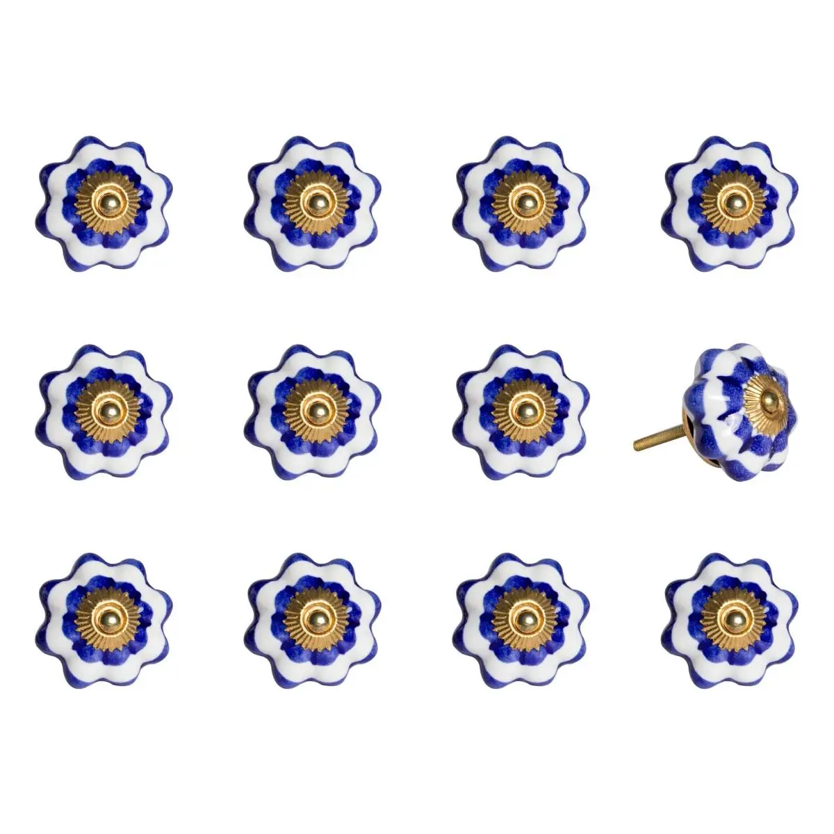 HomeRoots Furniture 321666 K000014 Knob It - White, Blue & Gold - Pack of 12
