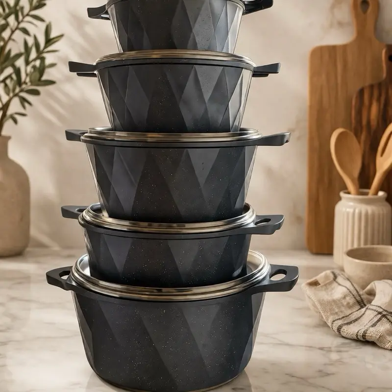 Luxury Black Granite Nonstick Cookware Set