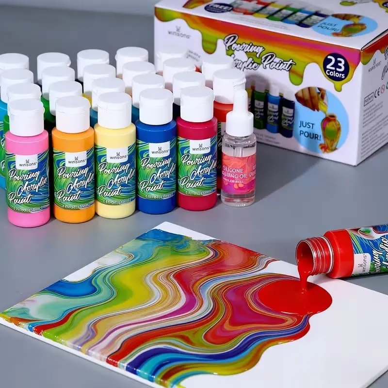 WINSONS 24 Pack Acrylic Pouring Paint,Ready-to-pour Acrylic Paint with 1 Silicon Oil, 59ml/2oz Each, Rich Pigment, High Flow Pouring Paint Set for Canvas, Rock, Ceramic, Wood
