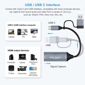 4K HDMI to USB 2.0 Type-C Video Capture Card, Dual-Port Design for Xbox Ps5/ps4 Streaming & Recording, Compatible with USB 3.0 Game Console