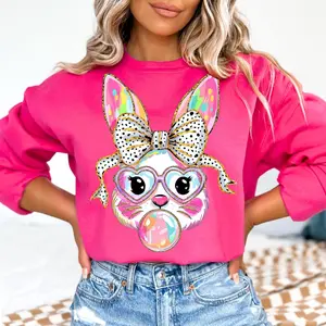 Glitter Easter Bunny Coquette Shirt, Happy Easter Shirt, Coquette Bunny Shirt, Bow Easter Glitter Brushstroke Girls Easter Shirt