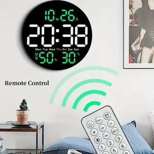 New 10 Inch Large Digital Wall Clock - Convenient Remote Control Temperature Humidity Date Week Dual Alarm Countdown Auto Dimmer 10 Level Brightness 12/24H DST LED Alarm Clock - Plug-in Version Table Clock Available No AAA Battery Required Decor Plastic