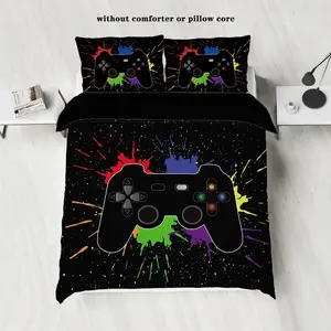 3-Piece Cartoon Cool Gaming Controller Comforter Set, Soft Bedding with Pillowcases, Unfilled, Suitable for Boys Girls Bedroom School Use