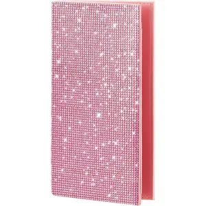 Checkbook Covers for Women Sparkly Pink Bling Rhinestone RFID Blocking PU Leather Personal Checkbook Wallet with Pen Insert Divider, Ideal Valentine's Day Gift