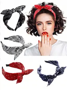 4pcs Summer New Simple Vintage Fashion Paisley Flower Bowknot Rabbit Ear Broadside Bright Colored Fabric Hairband Headband For Women,Hairband ,Hair Hoop,Hairband,Hair Hoop Headbands Hair Accessories Head Accessories Bunny Ears Floral Hairband