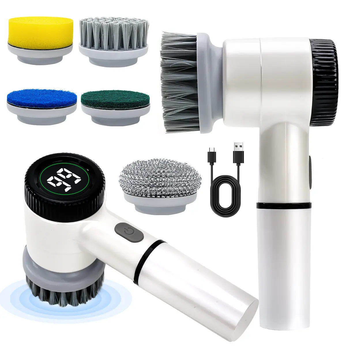 Electric Spin Scrubber, Cordless Shower Scrubber, IPX7 Waterproof Power Scrubber, Electric Cleaning Brush with 5 Replaceable Brush Heads,  3 Speed Modes for Bathroom, Shower, Tiles, Bathtub, Kitchen & Household Cleaning Supplies sum