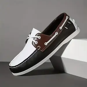 Retro Boat Shoes - Men's Lace-Up EVA Cushioned Sole All-Season Comfort Black & White Colorway for Casual & Formal Wear Nautical Accessories