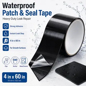 Heavy Duty Strong Bond Waterproof Leak Repair Patch Strip, Black Duct Sealing Tape Measuring 4 Inch by 60 Inch for Instant Leak Sealing