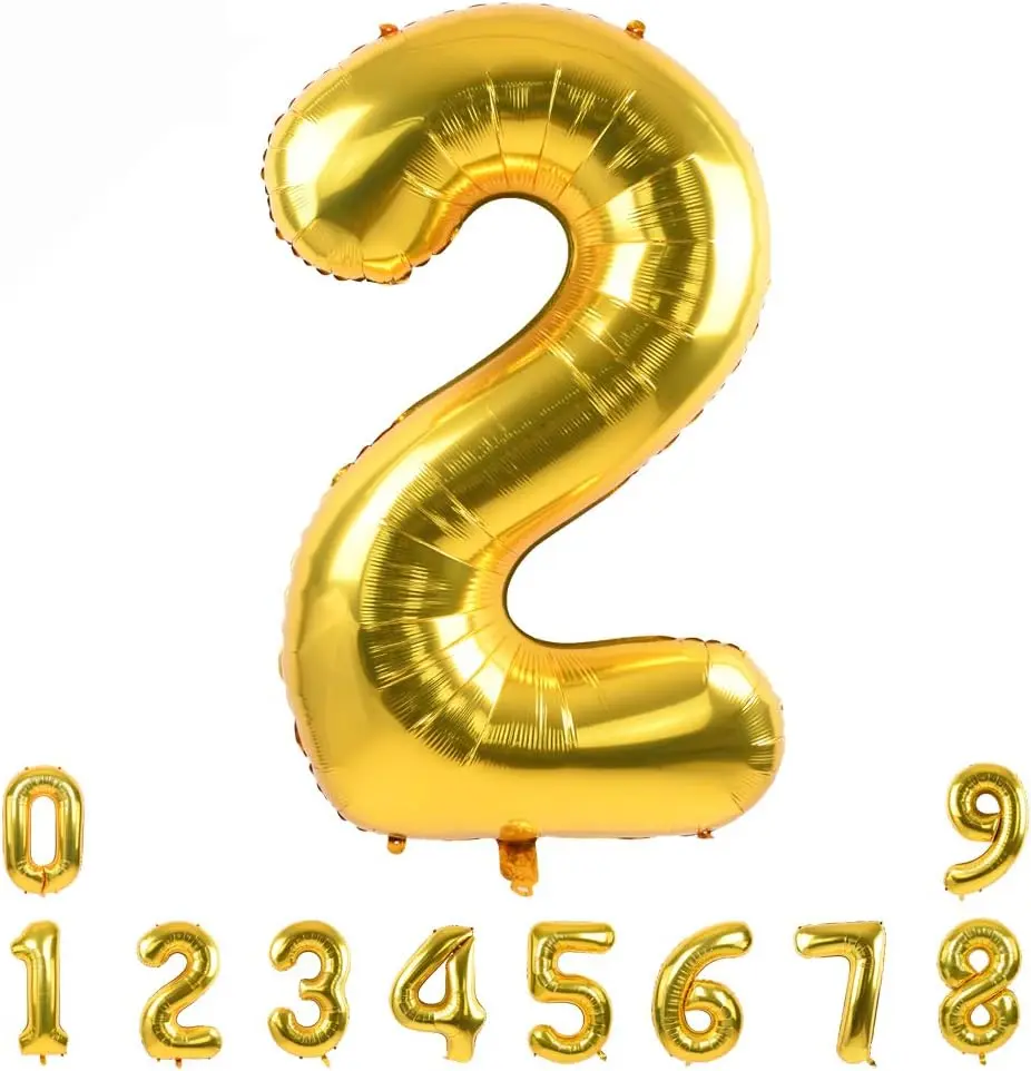 40 Inch Gold Large Numbers Balloon 0-9 Foil Mylar Big Number Balloon Digital 2 for 2026 Graduation New Year Eve Birthday Party,Wedding, Bridal Shower Engagement Photo Shoot, Anniversary