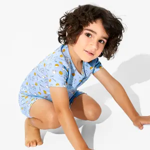 Milk & Cookies Blue Bamboo Kids Pajama Short Set