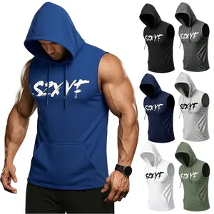 3 Pack Men’s Gym Sleeveless Hoodie Tank Top, Moisture Wicking Athletic Workout Vest with Drawstring Hood, Breathable Letter Print Muscle Shirt for Bodybuilding, Running and Everyday Training