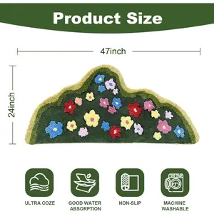 Boho Chic Green Moss Bathroom Runner Rug - 24" x 47" Non-Slip & Absorbent Leaf-Design Shower Mat