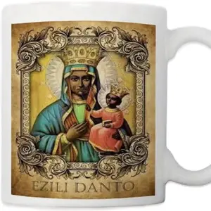 Ezili Danto Ceramic Mug with Iconic Virgin Mary and Child Design for Religious Gifts