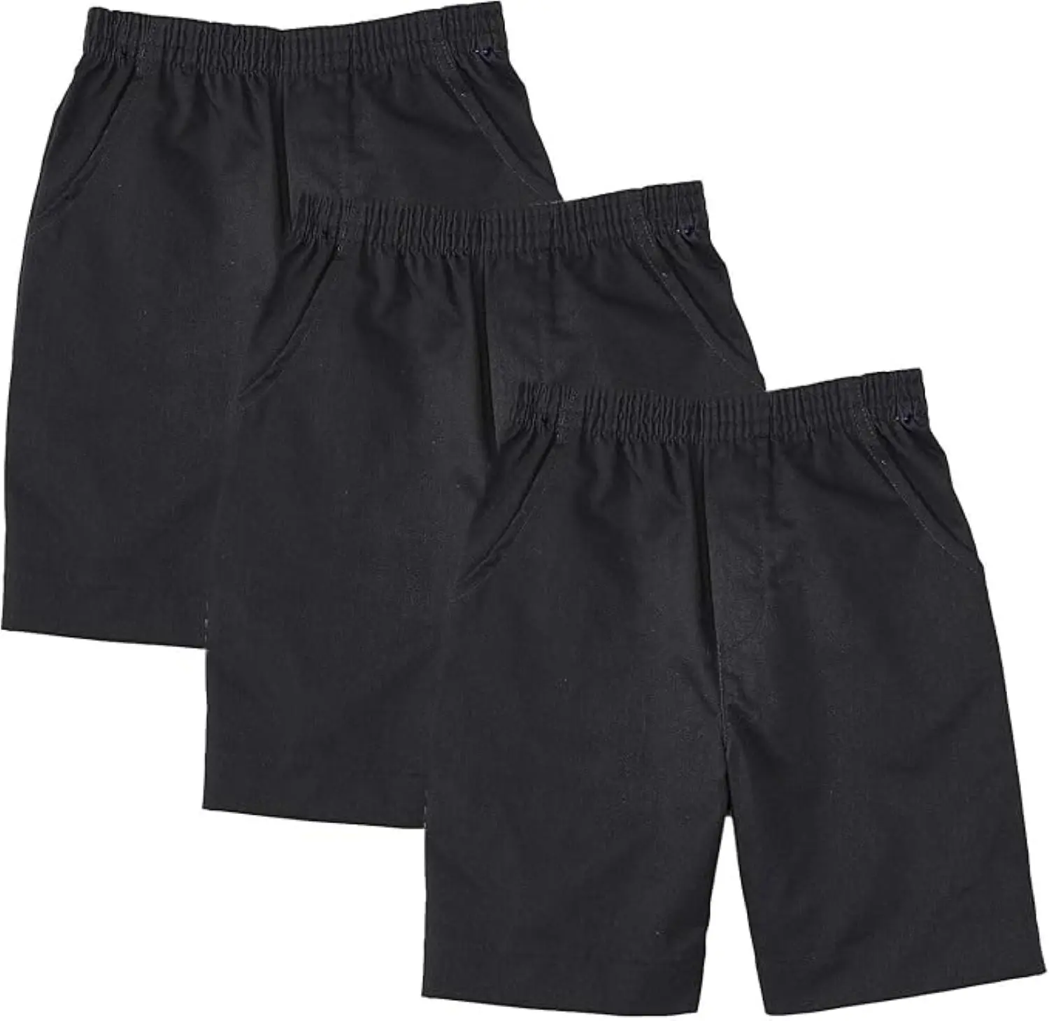School Uniform Pull-On Black Shorts, Elastic Waist Twill Bottoms, Comfort Fit School Apparel SBU32 3 Pack