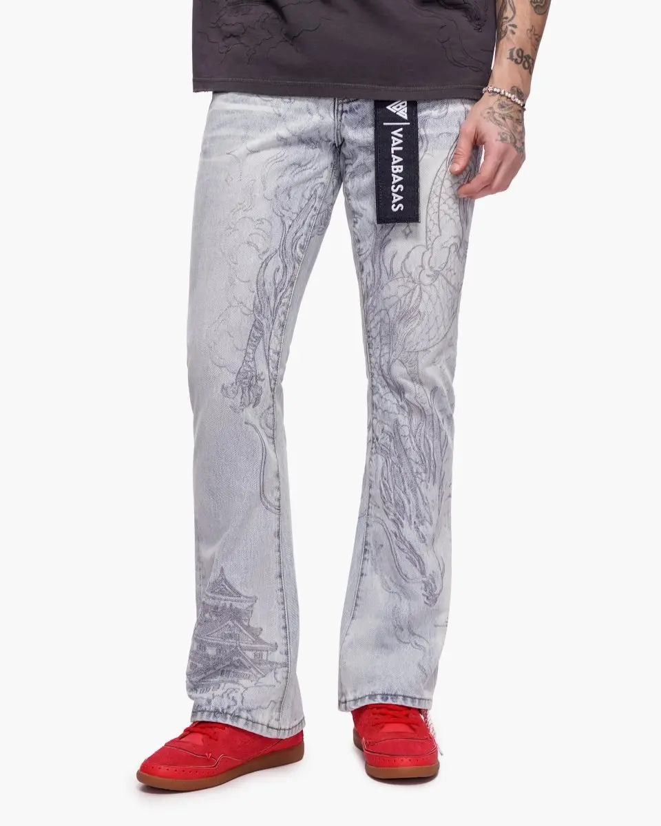 Men's Stacked Denim Jeans, Light Blue Wash, Designer Style Streetwear Fit with Premium Construction, Pants, Denim Wash, Stacked Fit, Stone Serpent, Menswear, Streetwear Outfits, Button‑Down Friendly