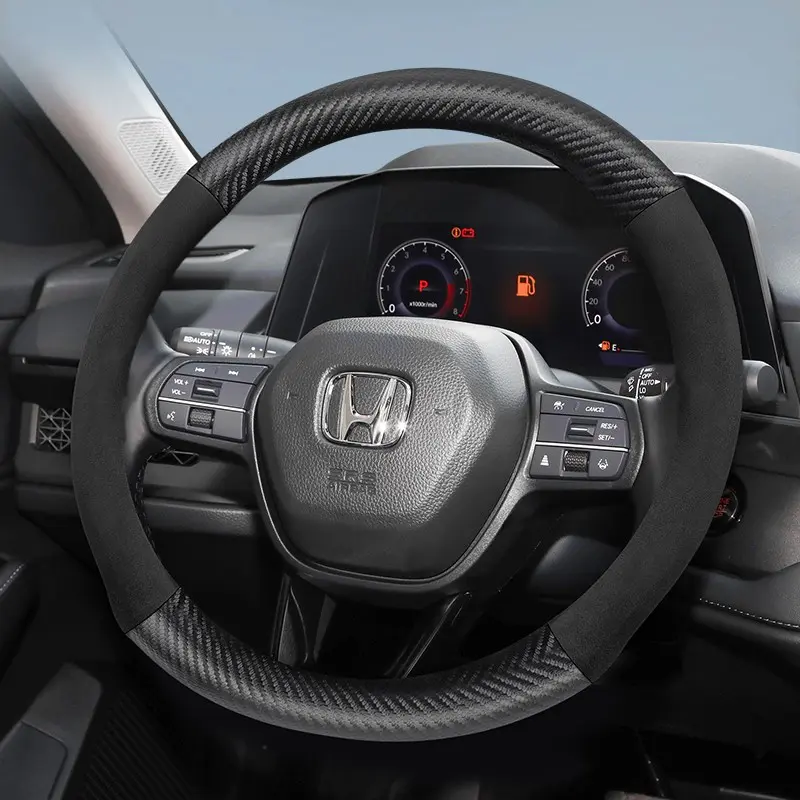 For Honda carbon fiber leather suede steering wheel cover accessories, Automotive, suitable for models such as CR-V/Civic/HR-V/ZR-V/Vezel/City/Amaze/Fit/Jazz/Accord/WR-V/BR-V/Elevate/Pilot/Passport/Ridgeline/Odyssey, available in black, red, brown, mocha