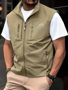 Summer Workwear Vest Men Sleeveless Tank Top, Casual Lightweight Fishing Gear Jacket, Multi-Pocket Outdoor Printed Vest