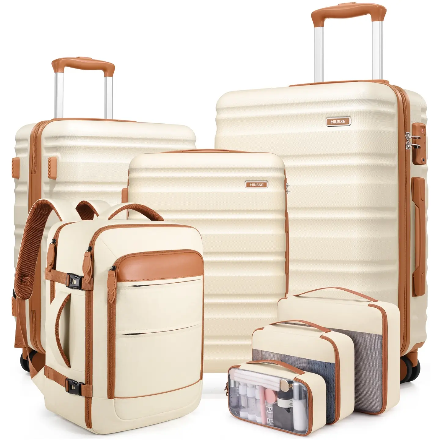 UKEIN 7-Piece Textured Hardside Luggage Set, Lightweight Rolling Suitcases (20/24/28") with Spinner Wheels, TSA Lock, YKK Zippers & Built-in Organizer, Lightweight Rolling Luggage