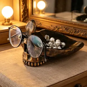 Skull Glasses Stand Holder Resin Eyeglasses Holder Creative Decorative Sunglasses Spectacle Display Rack for Desk Nightstand Home Office No Eyeglasses Included