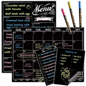 Magnetic Chalkboard Monthly Calendar - Weekly Meal Planning Blackboard Combo Set with Neon Bright Liquid Chalk Markers - Bonus Grocery List and Notepad Blackboard for Refrigerator Included