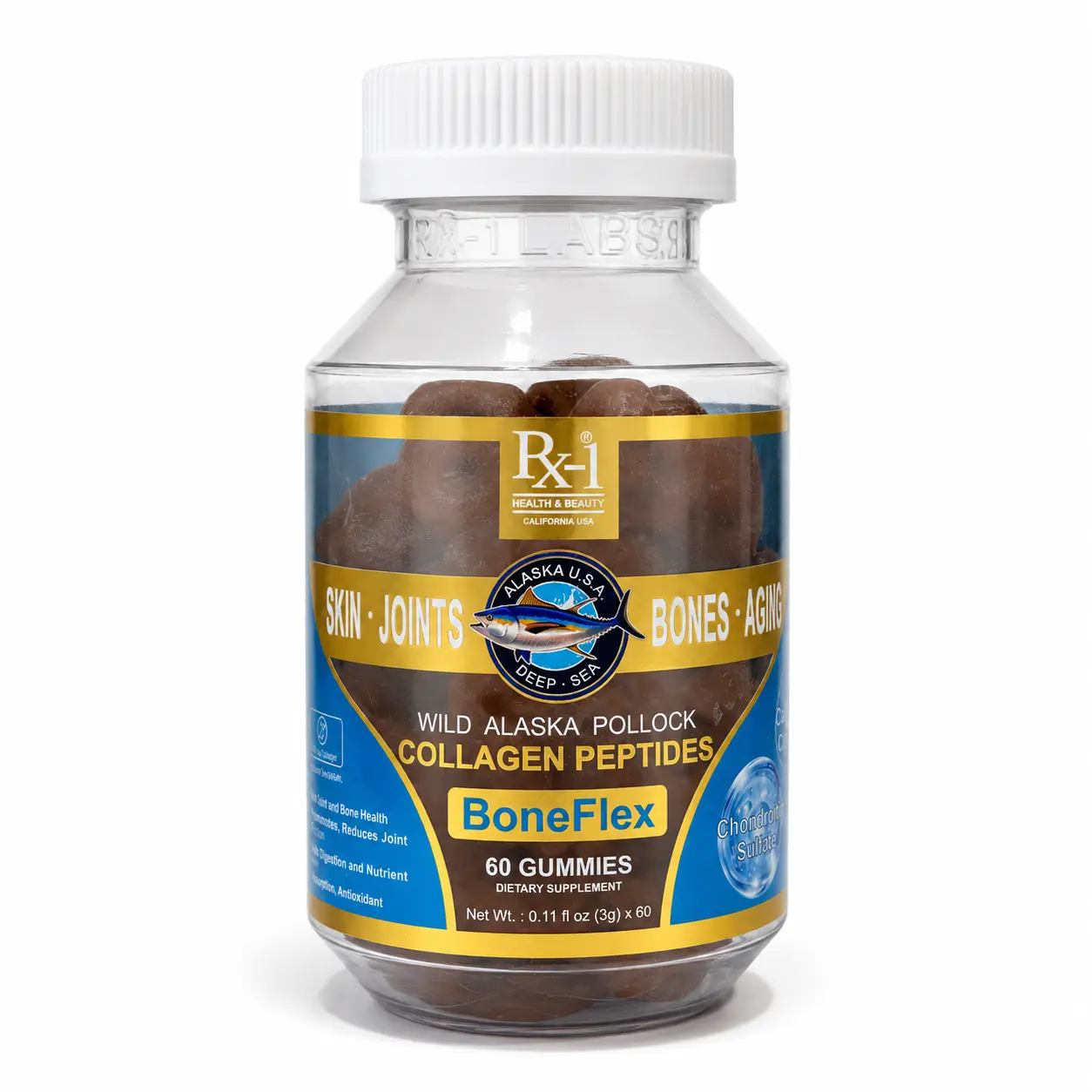 Rx-1 Boneflex 60 Count Nutrient Gummies Workout Energy Booster Muscle Relief Joint Bone Daily Recovery Dietary Supplement