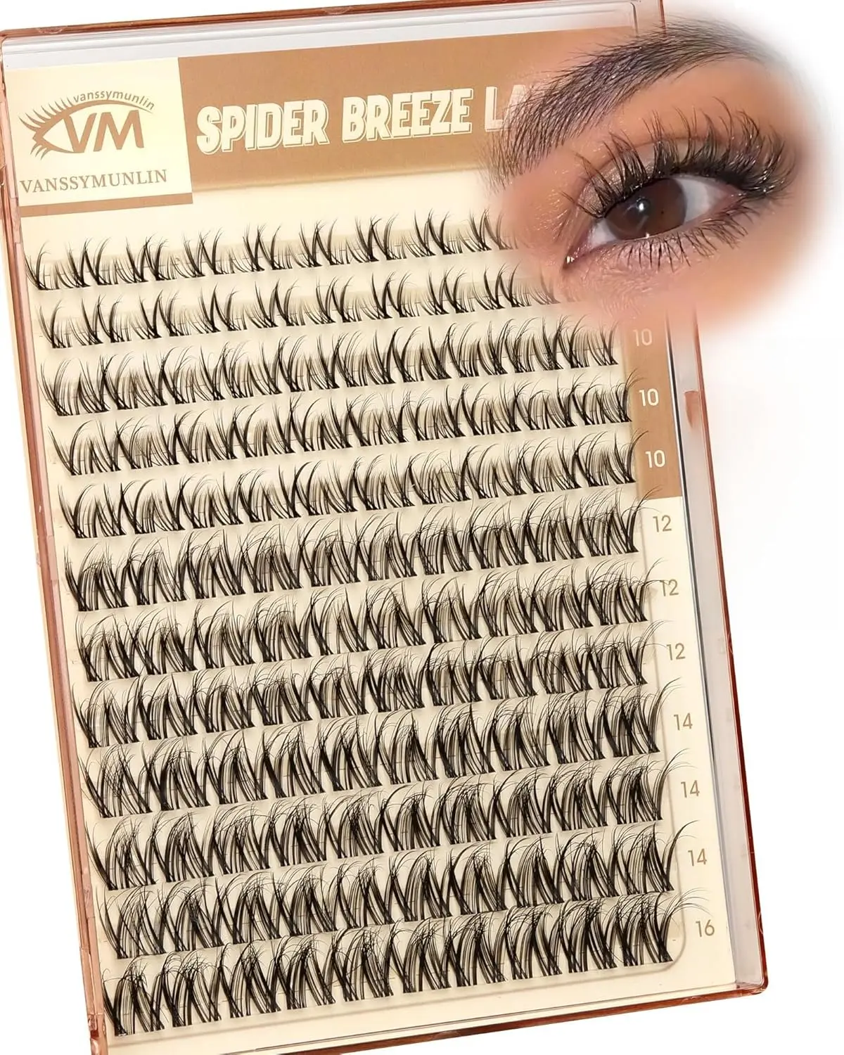 Spider Breeze Lash Clusters, Wispy Natural Eyelash Clusters D Curly Lashes Cluster Venus 8-16mm Cluster Eyelash Extensions Reusable Individual Lashes with Invisible Band for DIY at Home Vanssymunlin