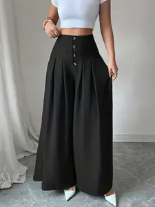 1 piece of fashionable solid color bell bottom Flowy Wide Leg for women, suitable for commuting to work, shopping, outdoor activities, indoor and outdoor wear