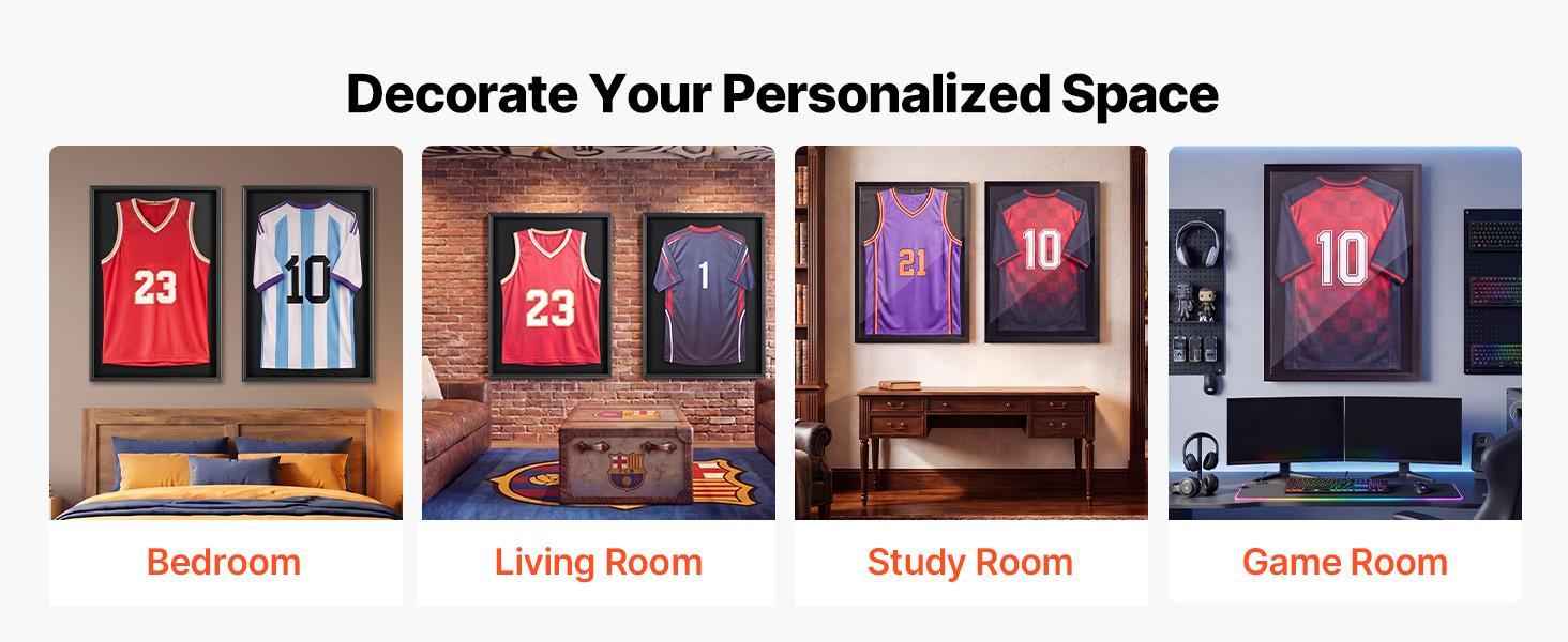 VEVOR Wooden Sport Jersey Frame Display Case 2-Pack (31.3x23.2in) - Photo Picture Item Frame with 98% UV-Protection PC Panel, Hanger, Magnetic Lock, Home Decor Room Decor for Baseball Basketball Shirts, Picture Frames#BackToSchool