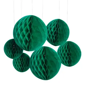 6" - 10" Green Hanging Honeycomb Paper Ball Decorations - 6 Pc.