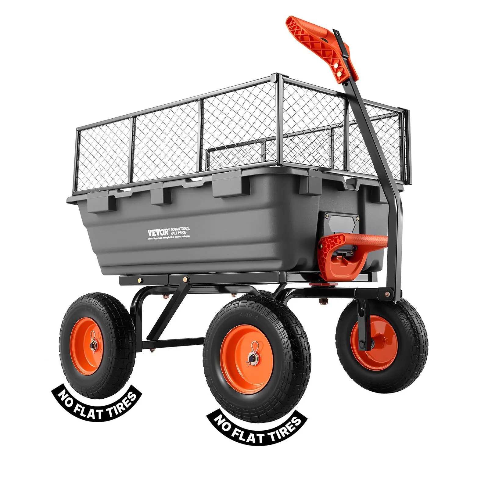 【SummerFinds】VEVOR Garden Dump Cart, 1200 lbs Poly Dump Cart, Garden Carts Dumps Wagon with Storage Fence, 2-in-1 Convertible Handle, 90° Quick-Dumps Mechanism, 180° Swivel Wheels, Yard Wagon for Plants, Soil