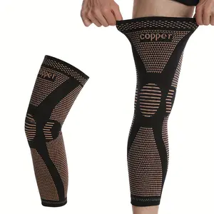 1pc Copper Ions Long Warmth Knee Brace with Anti-Slip Straps - Compression Support for 99.21-198.42LB, //, Breathable Mesh Design, Sleek for sports Brace for Men & Women