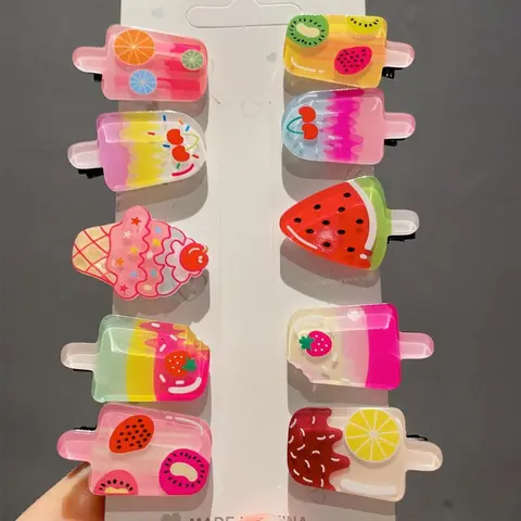 Cute Cartoon Food Design Hair Clips, 10 Counts Creative Food Themed Design Colorful Trendy Hair Clips, Chic All-match Hair Accessories for Women & Girls, Barrettes Hair Clips, Hair Clip Set, Super Cute Clips, Fun Hair Clips, Hairclips