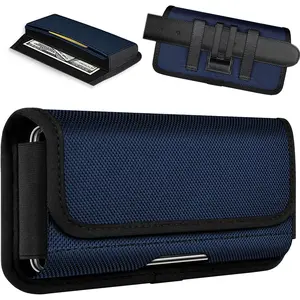 Rugged Nylon Holster Compatible with  16 15 14 13 12 & Pro Models, Galaxy S25, S24, S23, S22 Cell Phone Belt Holder for Men, Blue - L