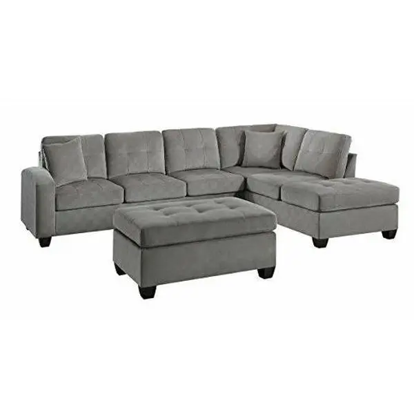 Homelegance Emilio Taupe Textured Microfiber Reversible 2-Pc Seater Sectional Sofa Set with Optional Ottoman - Modern Indoor Furniture, Interior Design Living Room Lounge Piece, Comfy 109"x78"x33"Dx34"H, KD Assembly