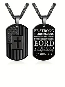 American Flag Independence Day Cross Military Badge Hip Hop Fashion Titanium Steel Necklace, Party Birthday Holiday Gift for Men Women