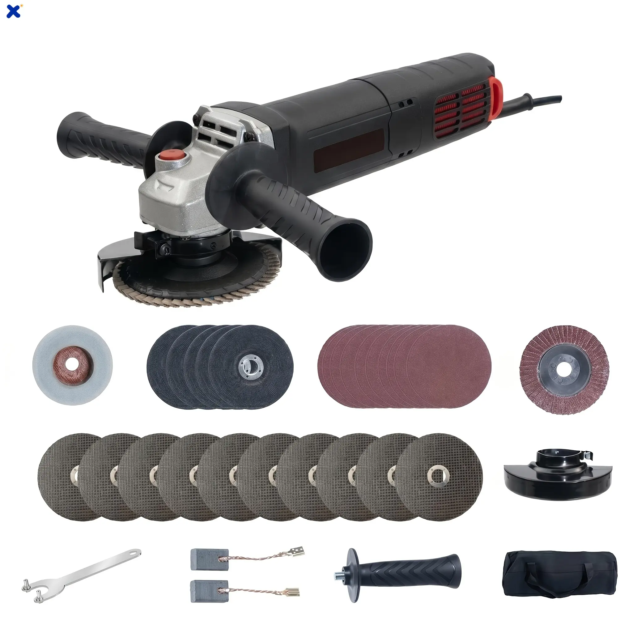 4-1/2 Inch Angle Grinder Set, 850W And 11000 RPM Metal Angle Grinder, Ventilated And Removable Cooling, with Safety Switch. Black 35pcs Set/Red 6pcs Set with Removal Tool And Side Handle