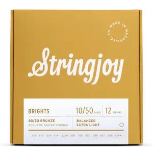 Stringjoy 10-50 12-String Extra Light Gauge Brights - 80/20 Bronze Acoustic Guitar Strings